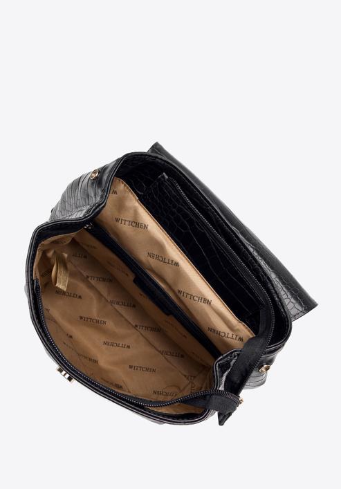 Damski plecak z geometryczną klamrą, czarno-złoty, 95-4Y-044-11, Zdjęcie 3