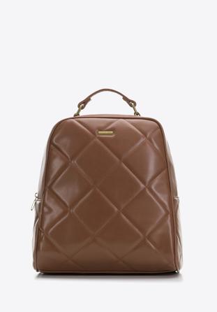 Women's quilted faux leather backpack, brown, 97-4Y-620-5, Photo 1