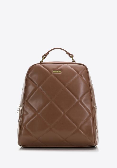Damski plecak z geometrycznie pikowanym przodem, brązowy, 97-4Y-620-P, Zdjęcie 1