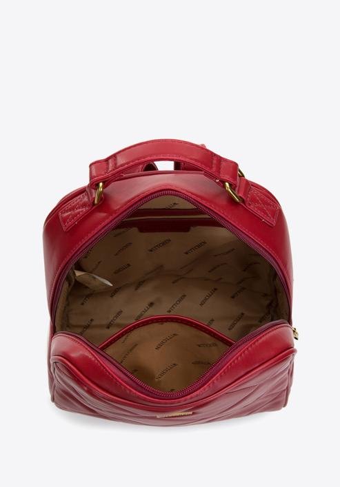 Damski plecak z geometrycznie pikowanym przodem, czerwony, 97-4Y-620-5, Zdjęcie 3