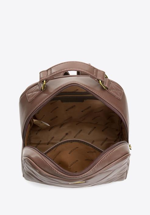 Damski plecak z geometrycznie pikowanym przodem, brązowy, 97-4Y-620-5, Zdjęcie 3