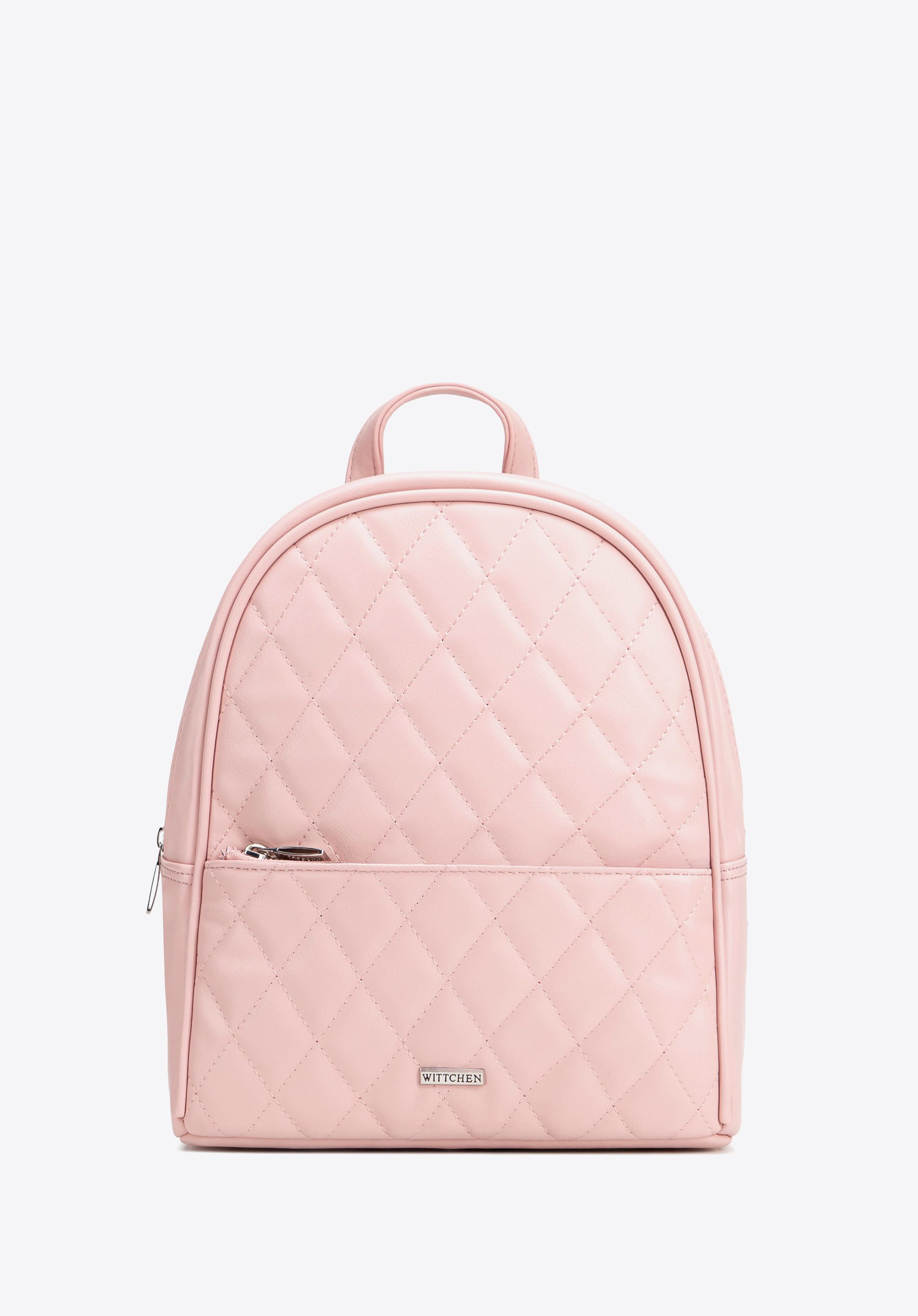 Damski plecak z imitacji skóry w przeszycia, różowy, 100-4Y-228-P, Zdjęcie 1