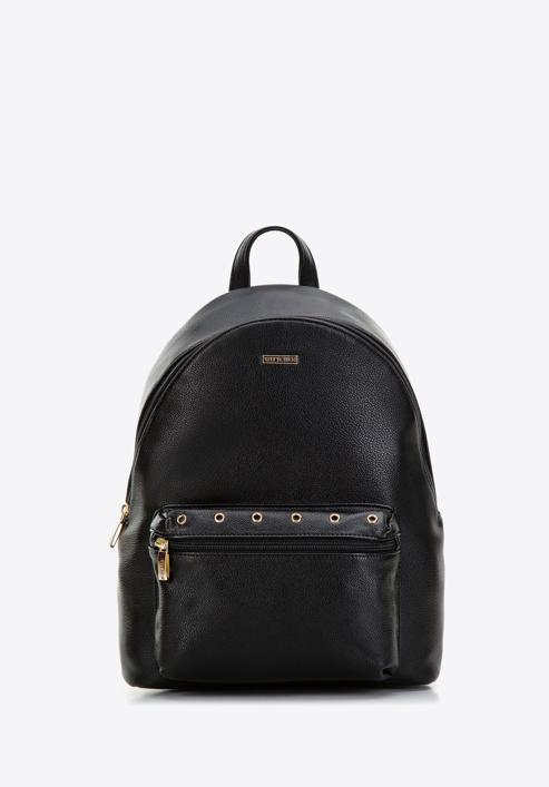 Women's studded pocket backpack purse, black, 97-4Y-517-9, Photo 1