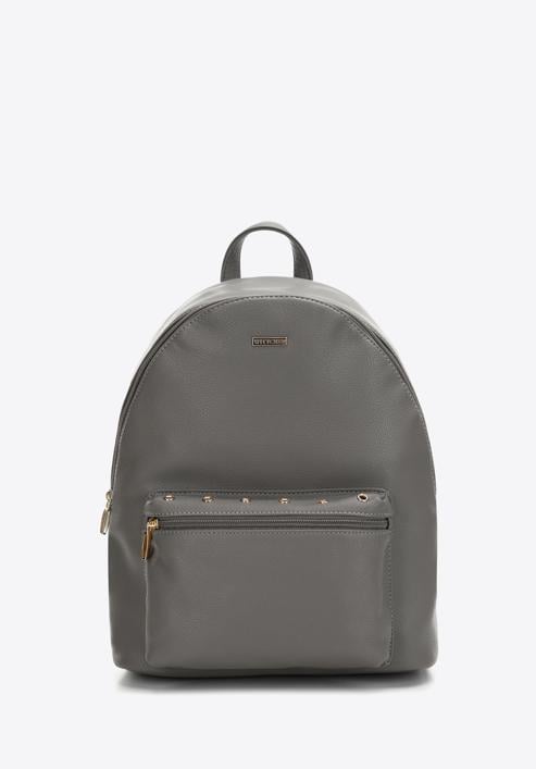 Women's studded pocket backpack purse, dark grey, 97-4Y-517-9, Photo 1