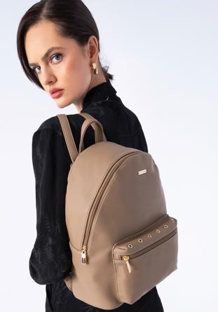 Women's studded pocket backpack purse, beige, 97-4Y-517-9, Photo 1
