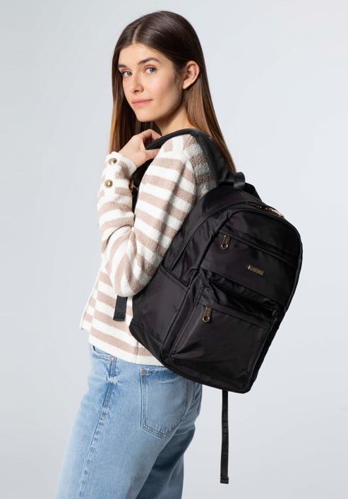 Women's large nylon backpack, black-gold, 98-4Y-107-1G, Photo 15