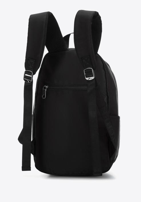 Damski plecak z nylonu duży, czarno-srebrny, 98-4Y-107-1G, Zdjęcie 2