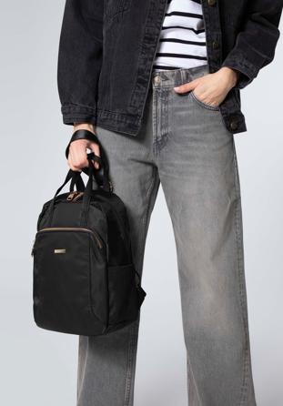 Damski plecak z nylonu z długimi uchwytami, czarno-złoty, 98-4Y-101-1G, Zdjęcie 1