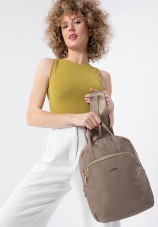 Women's nylon backpack, beige grey, 98-4Y-101-8, Photo 1