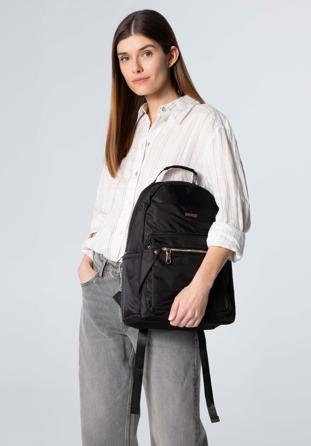 Damski plecak z nylonu z nitami, czarno-złoty, 98-4Y-100-1G, Zdjęcie 1