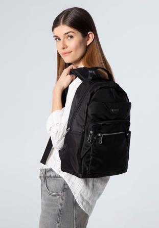 Women's nylon backpack, black-silver, 98-4Y-100-1S, Photo 1