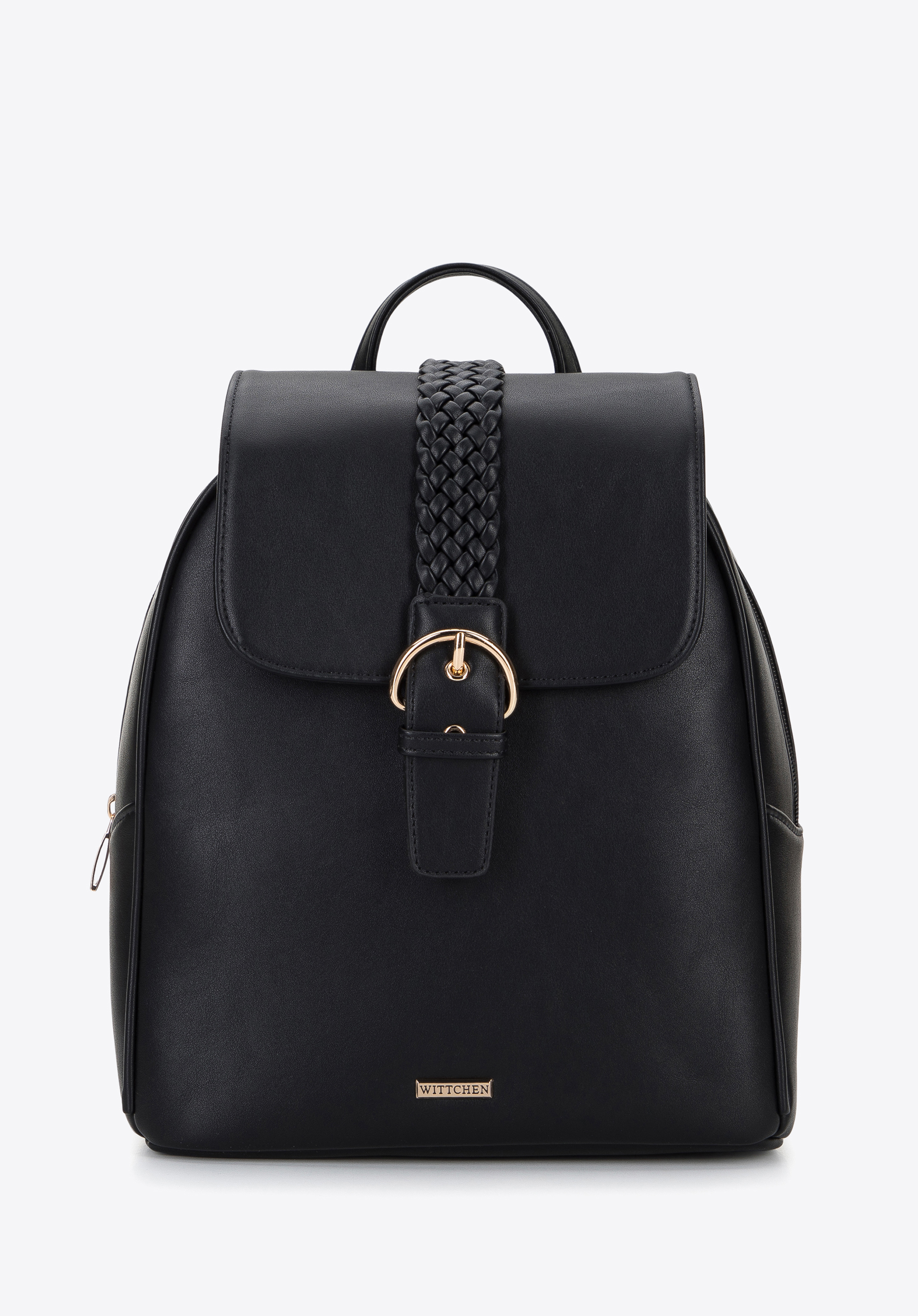 Women's backpack purse with decorative woven strap detail, black, 96-4Y-606-1, Photo 1