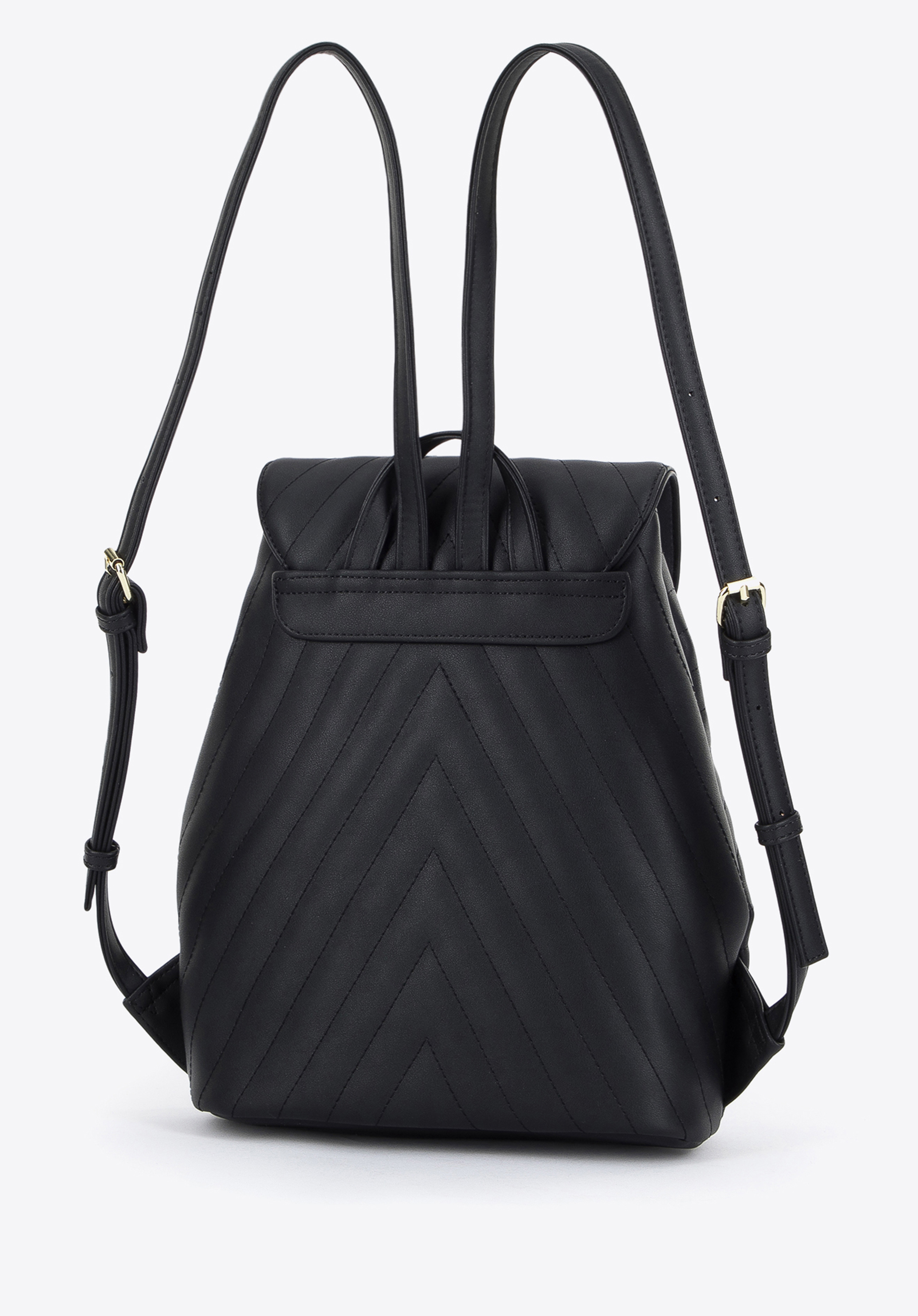 Women's quilted faux leather backpack purse, black, 96-4Y-721-1, Photo 1