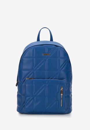 Quilted faux leather backpack, blue, 95-4Y-046-N, Photo 1