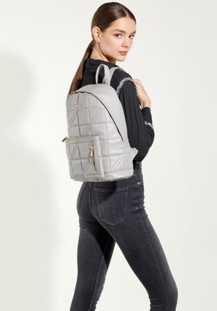 Quilted faux leather backpack, grey, 95-4Y-046-8, Photo 1