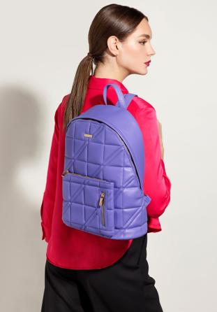 Damski plecak z pikowanej ekoskóry duży, fioletowy, 95-4Y-046-V, Zdjęcie 1
