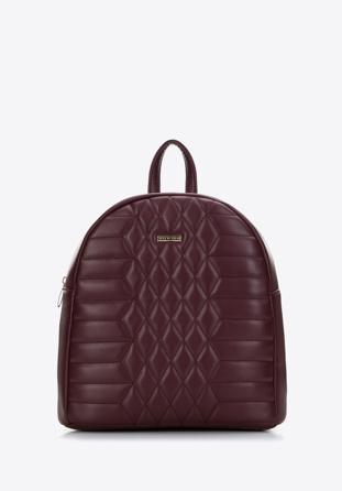 Women's quilted faux leather backpack, plum, 97-4Y-627-3, Photo 1