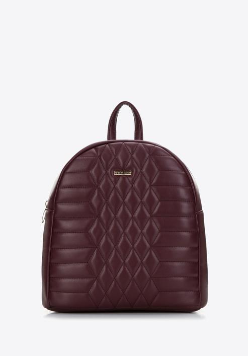 Women's quilted faux leather backpack, plum, 97-4Y-627-5, Photo 1