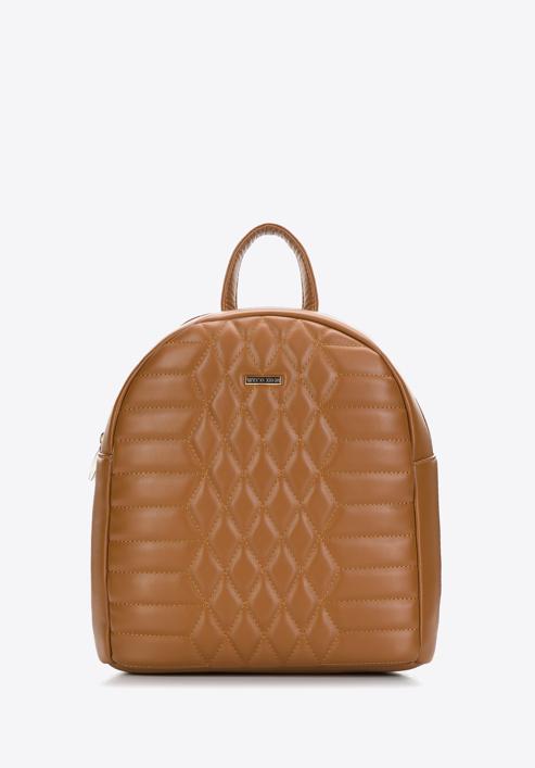 Women's quilted faux leather backpack, brown, 97-4Y-627-1, Photo 1