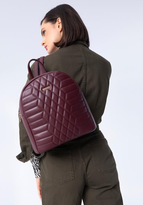 Women's quilted faux leather backpack, plum, 97-4Y-627-1, Photo 15