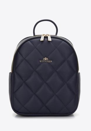 Women's quilted leather backpack purse, navy blue, 97-4E-032-7, Photo 1
