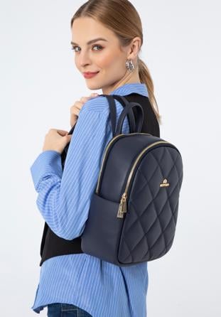 Women's quilted leather backpack purse, navy blue, 97-4E-032-7, Photo 1