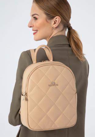 Women's quilted leather backpack purse, beige, 97-4E-032-9, Photo 1