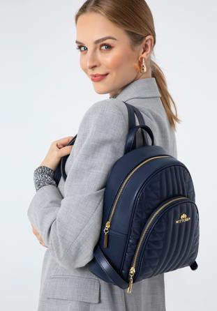 Women's quilted leather backpack purse, navy blue, 97-4E-628-N, Photo 1