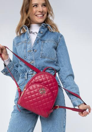 Women's quilted leather backpack with decorative monogram, pink, 97-4E-609-P, Photo 1