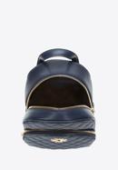 Women's quilted leather backpack with decorative monogram, navy blue, 97-4E-609-N, Photo 3