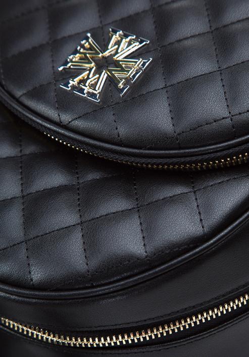 Women's quilted leather backpack with decorative monogram, black, 97-4E-609-P, Photo 4