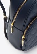 Women's quilted leather backpack with decorative monogram, navy blue, 97-4E-609-N, Photo 4