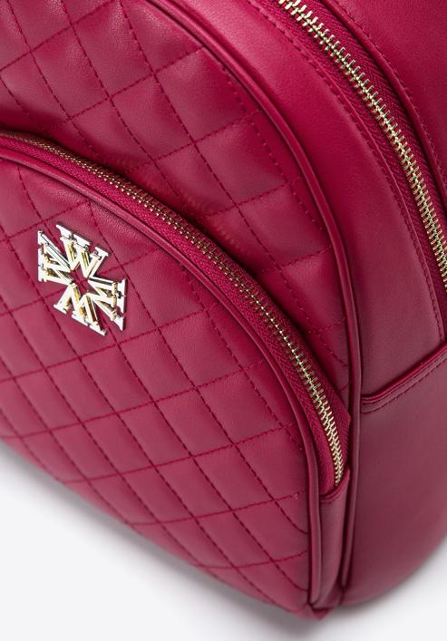 Women's quilted leather backpack with decorative monogram, pink, 97-4E-609-N, Photo 4