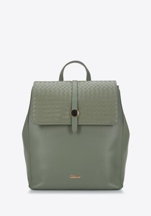 Damski plecak z plecionką na klapie, zielony, 94-4Y-509-Z, Zdjęcie 1
