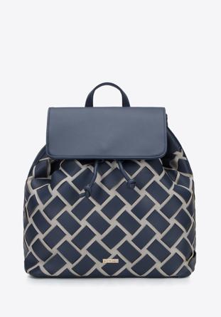 Women's woven front backpack, navy blue-grey, 95-4Y-513-7, Photo 1