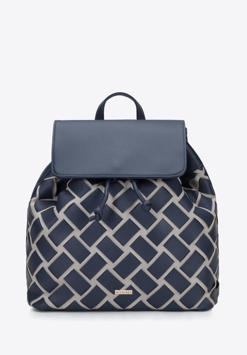Women's woven front backpack, navy blue-grey, 95-4Y-513-9, Photo 1