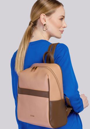 Damski plecak z poziomym paskiem, beżowo-brązowy, 94-4Y-506-5, Zdjęcie 1