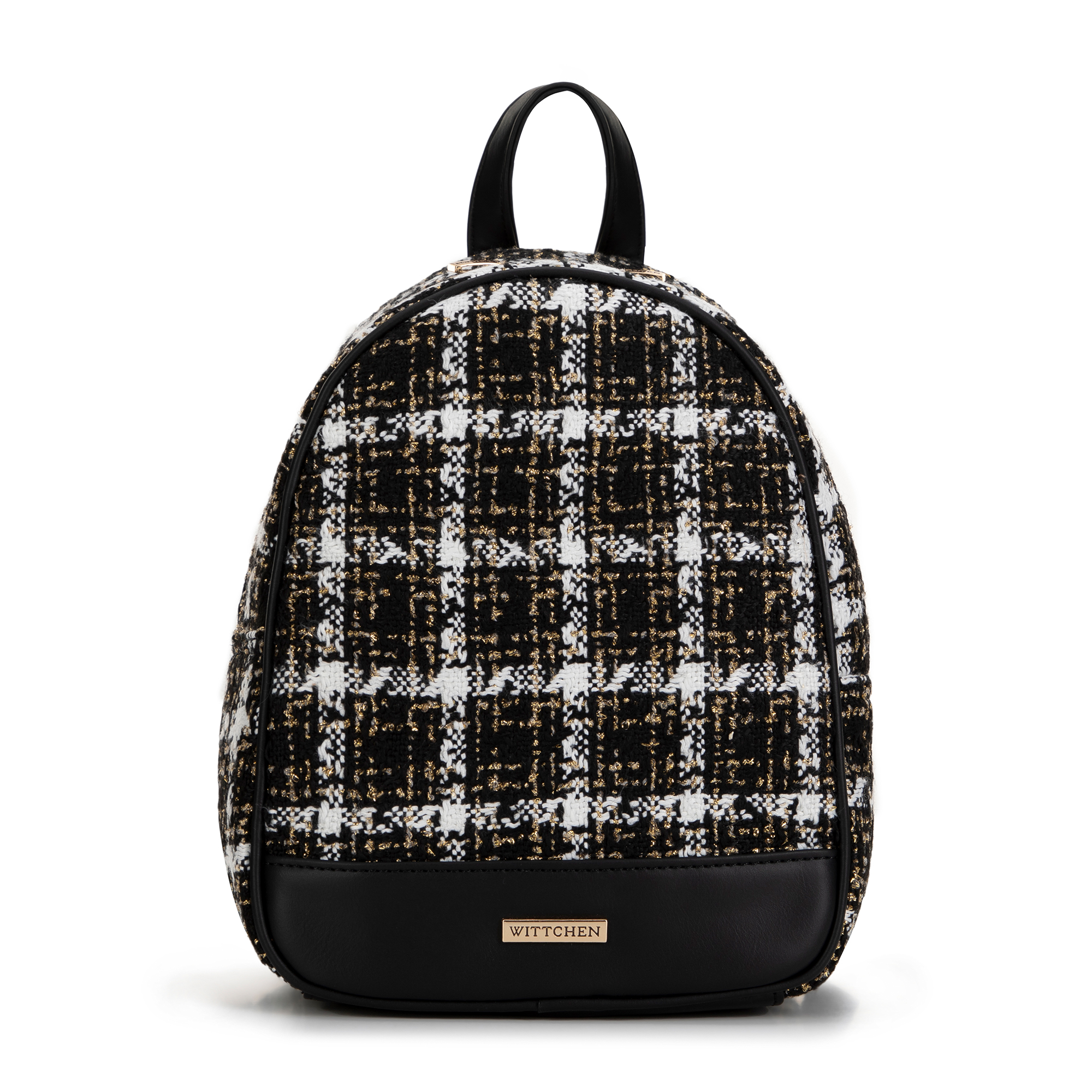Čierno-biely bouclé batoh pre klasický vzhľad s nádychom elegancie, 99-4Y-408-10.