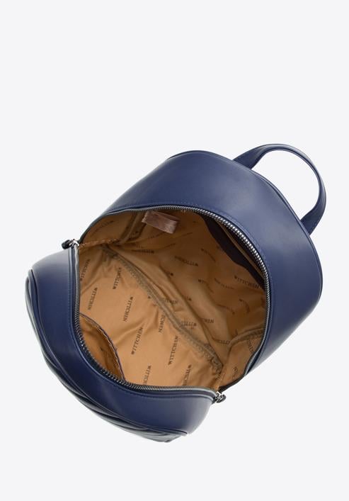 Damski plecak z ukośnie pikowanej skóry ekologicznej, granatowy, 97-4Y-759-P, Zdjęcie 3