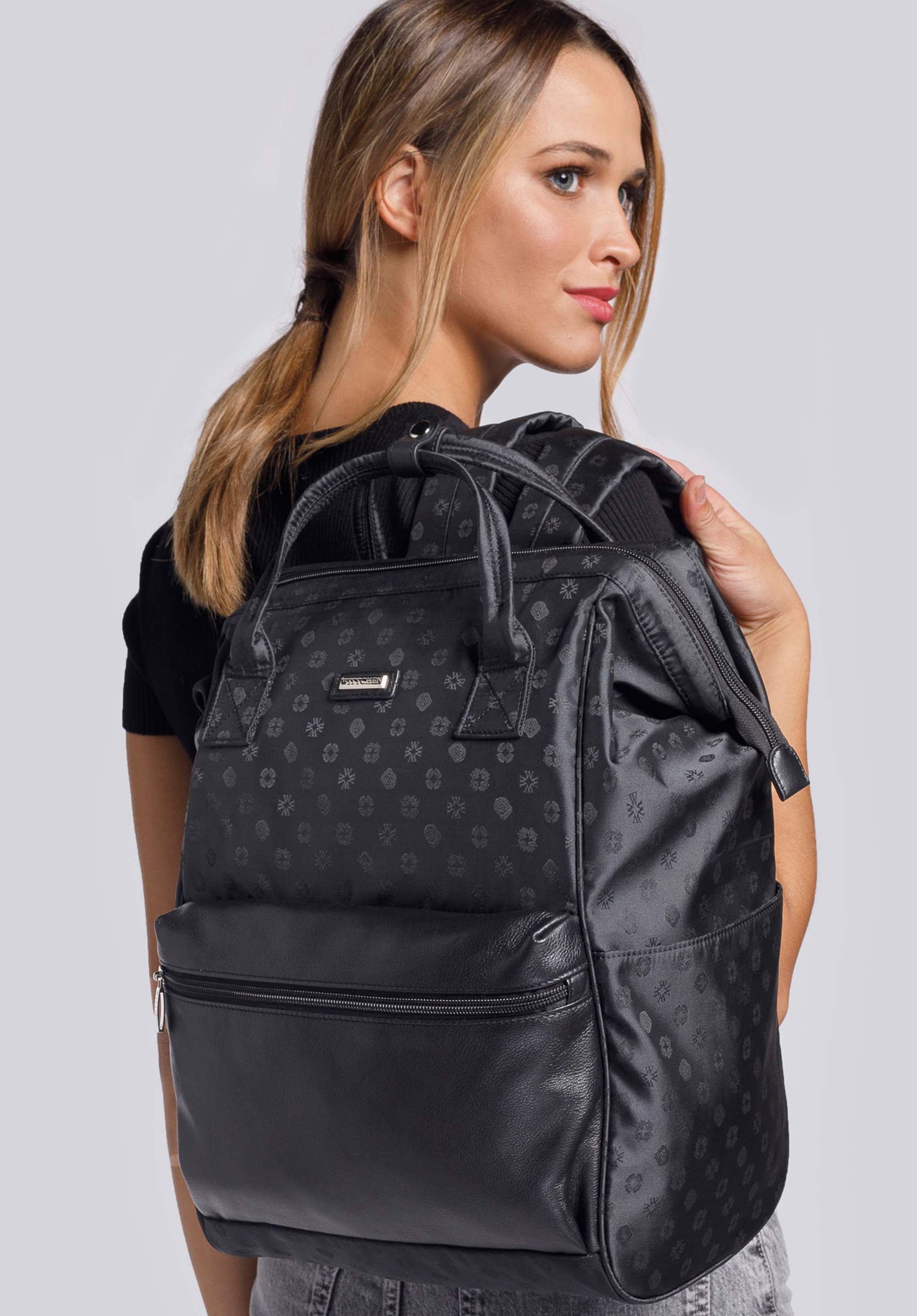 Women s monogram backpack with leather pocket I WITTCHEN