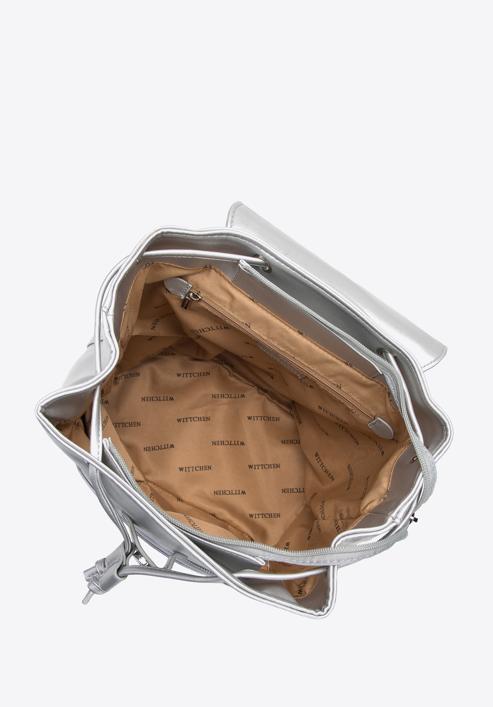 Damski plecak z zaokrągloną kieszenią z przodu, srebrny, 95-4Y-048-4, Zdjęcie 3