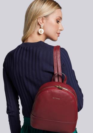 Damski plecak ze skóry minimalistyczny mały, bordowy, 93-4E-629-3, Zdjęcie 1
