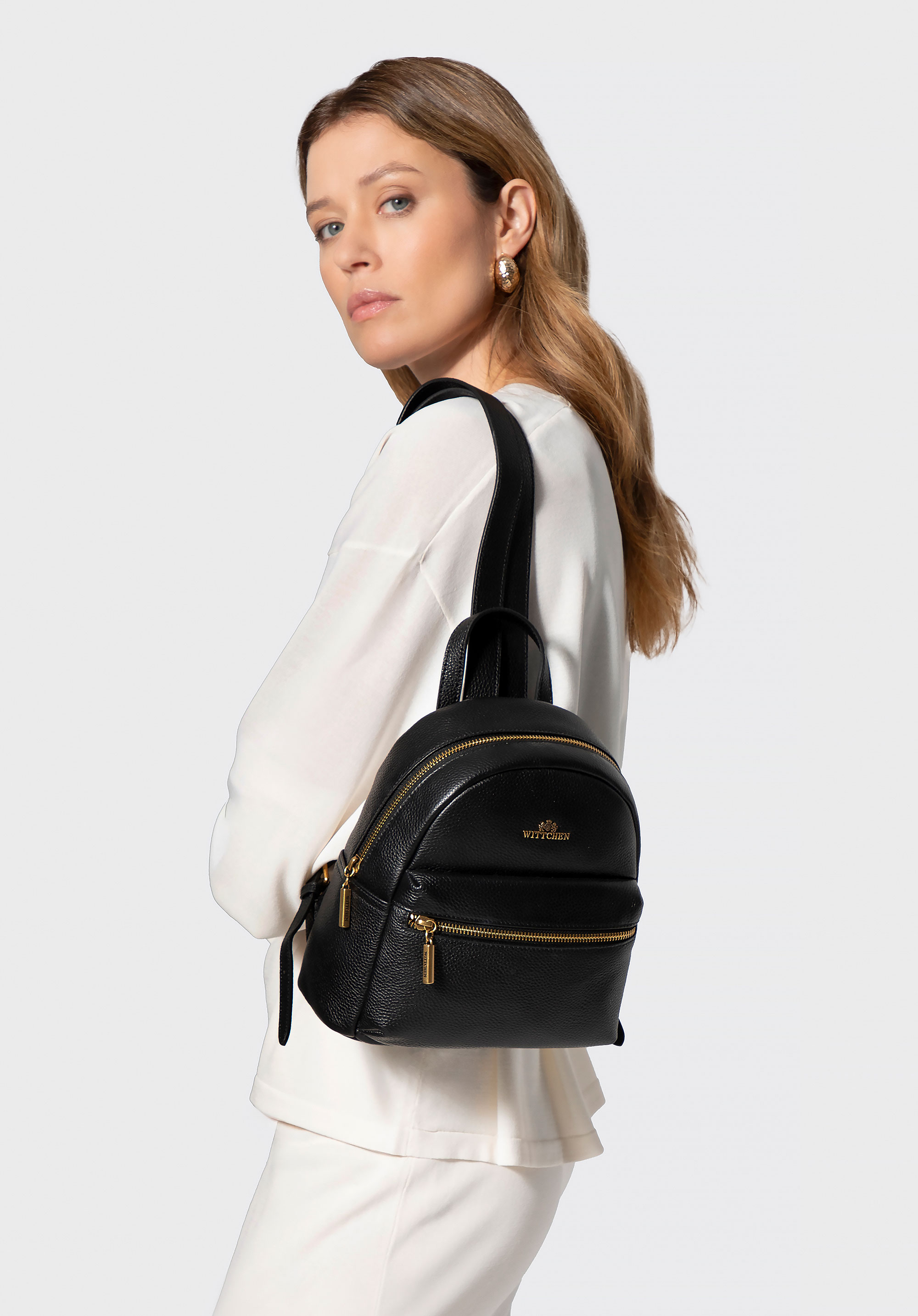 Damski plecak ze skóry naturalnej mały, czarny, 102-4E-623-1, Zdjęcie 1