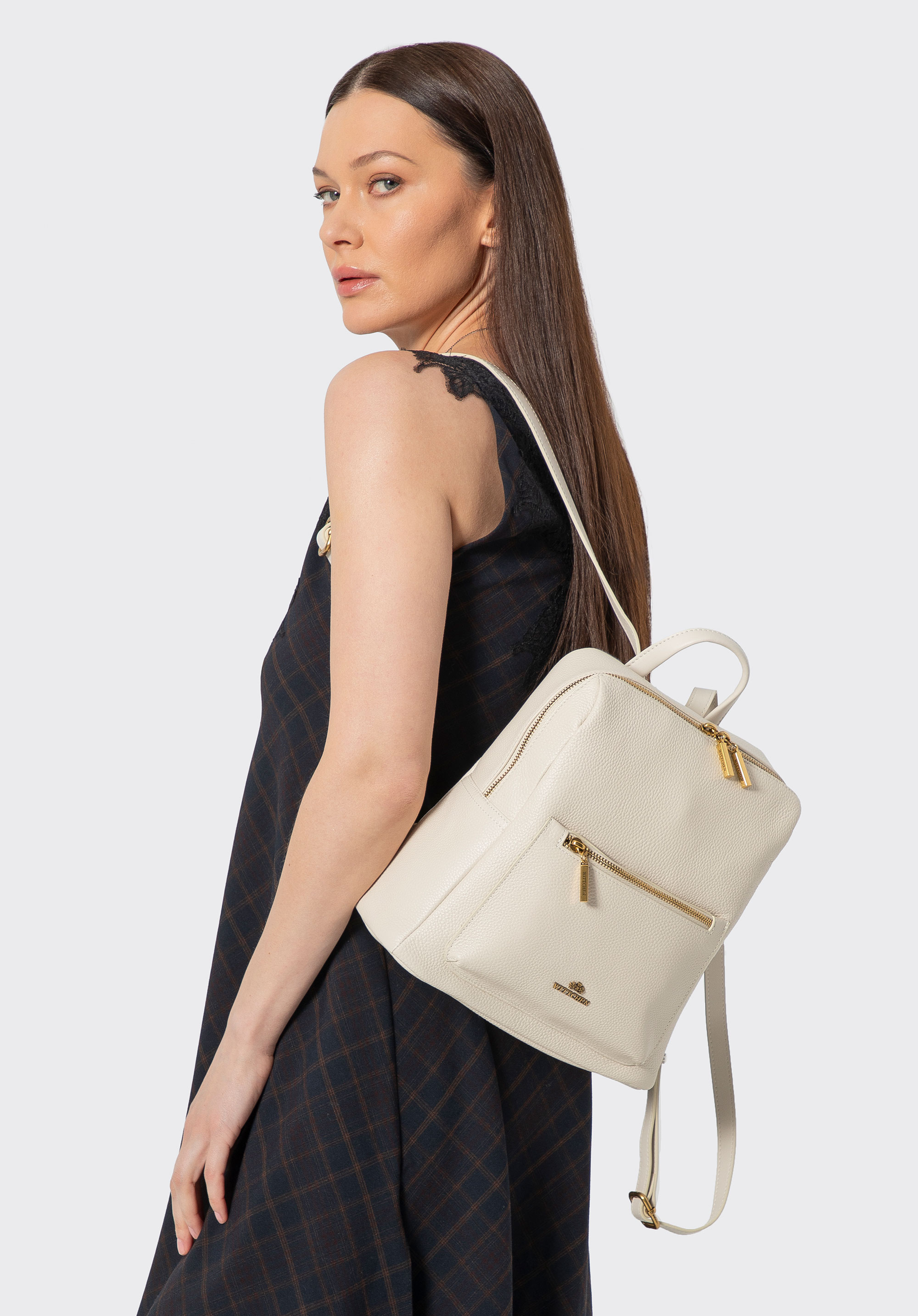 Damski plecak ze skóry naturalnej pudełkowy, kremowy, 100-4E-226-0, Zdjęcie 1