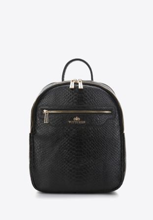 Lizard effect leather backpack purse, black, 97-4E-007-1, Photo 1