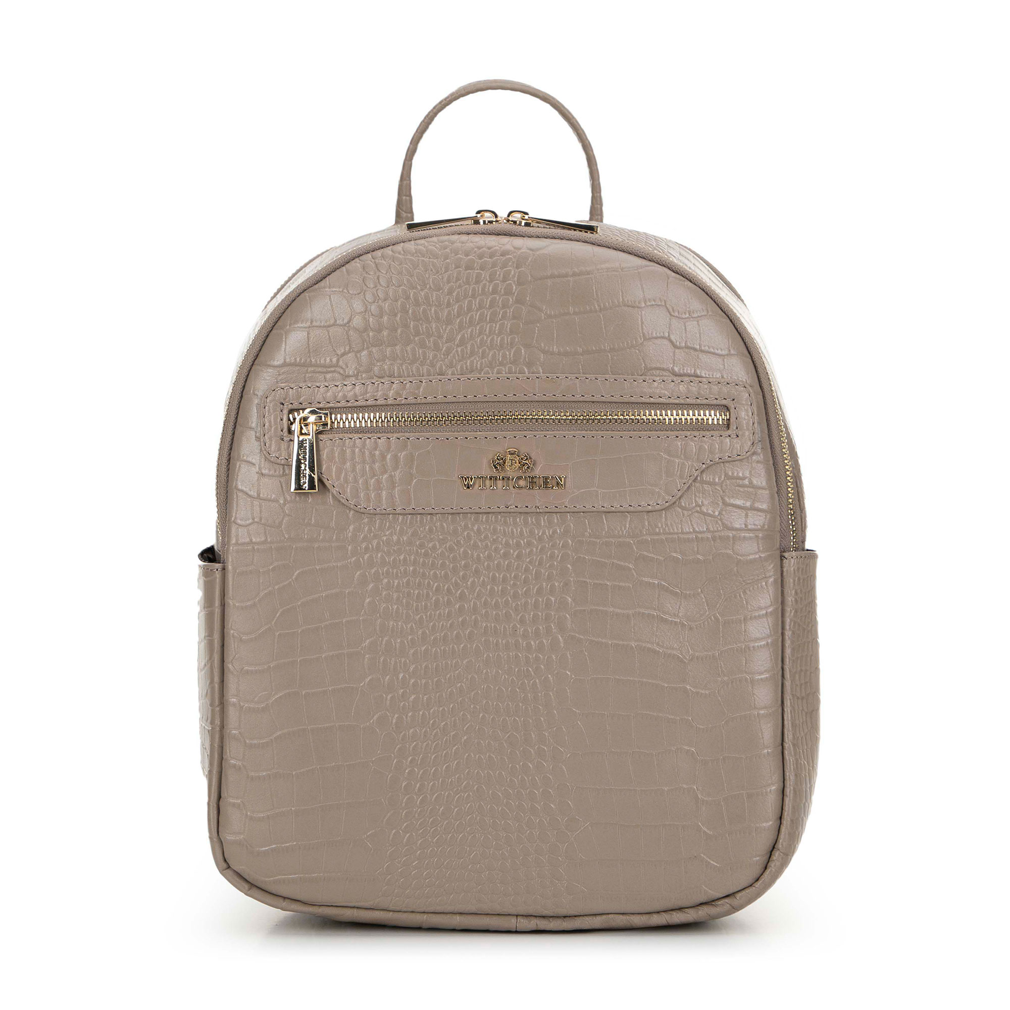 Dámsky batoh z kože s jašteričou textúrou, dvojkomorový, béžový 99-4E-024-9