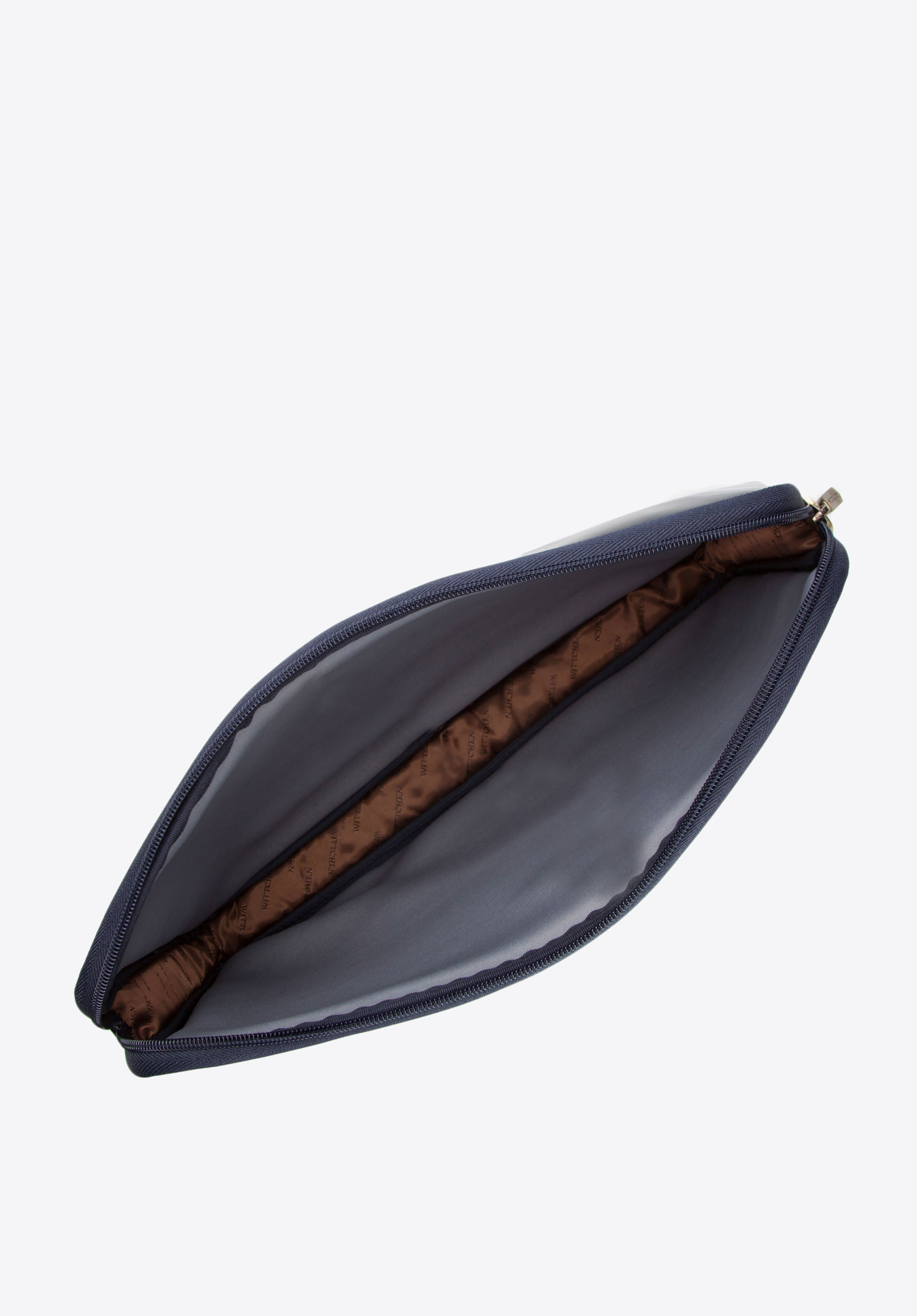 Damski pokrowiec na laptopa 11’’/12’’ skórzany lakierowany, granatowy, 25-2-517-N, Zdjęcie 1