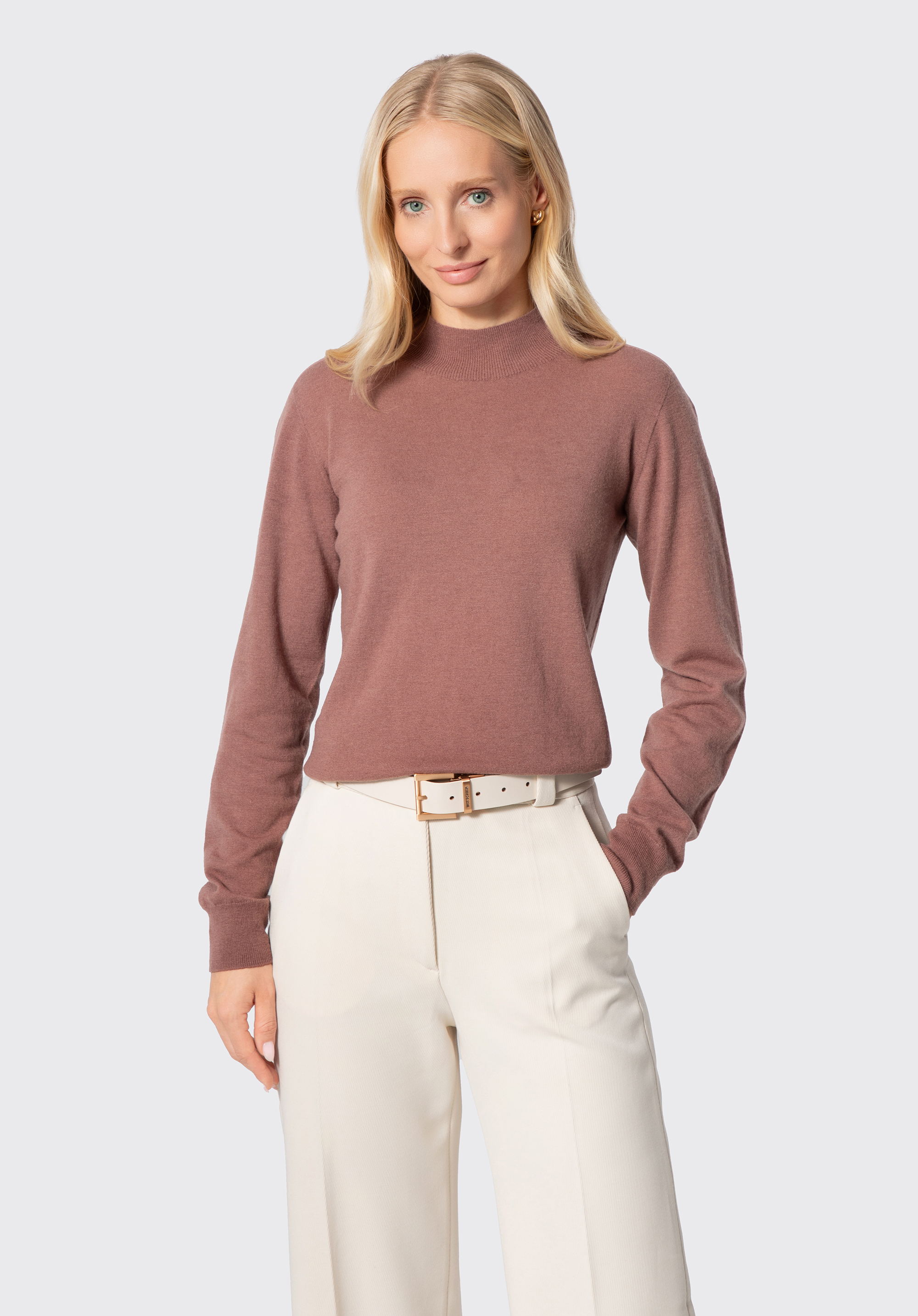 Damski półgolf z wełny, zgaszony róż, 29-99-300-5-2XL, Zdjęcie 1