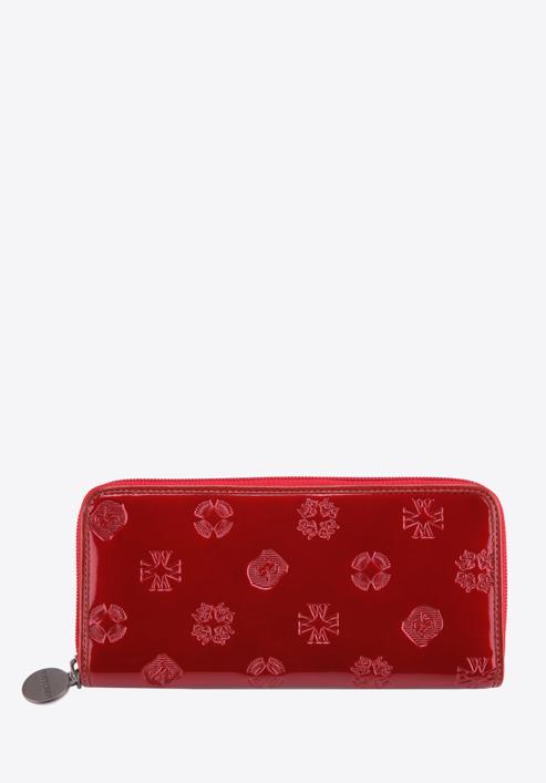Damski portfel skórzany lakierowany tłoczony, czerwony, 34-1-393-MM, Zdjęcie 1