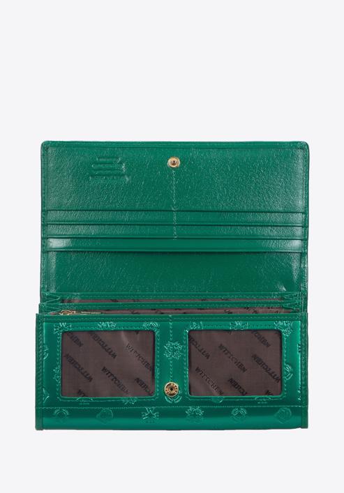 Damski portfel skórzany lakierowany z monogramem, zielony, 34-1-052-000, Zdjęcie 2